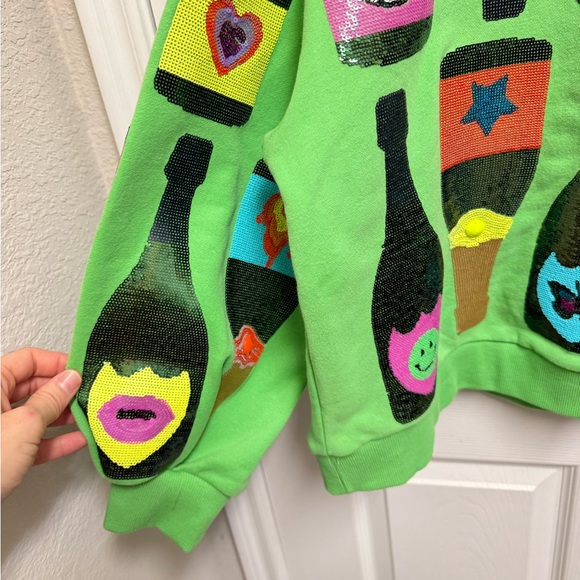 Queen of Sparkles Green Sequin Champagne Bottle Sweater - Picture 4 of 10